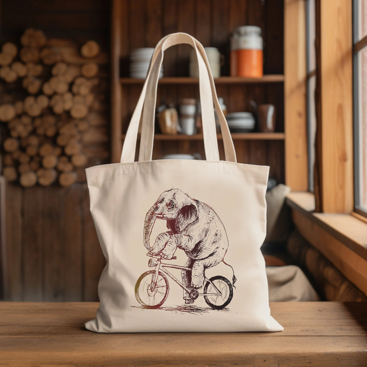 Elephant Drawing Cotton Canvas Tote Bag – Reusable Eco-Friendly