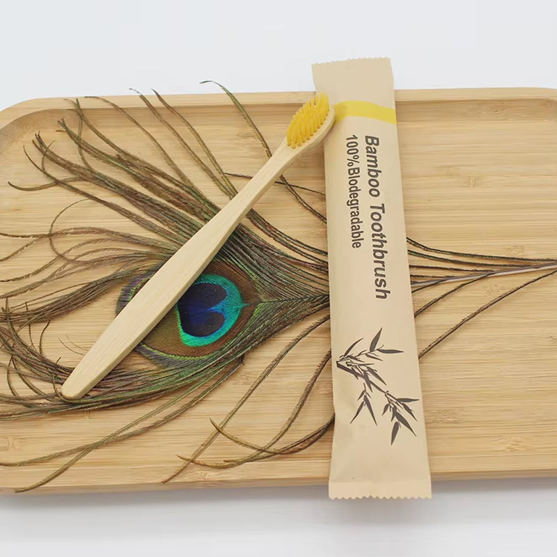 Bamboo Toothbrushes 100Pcs Eco Friendly Resuable Toothbrush Adult Wooden Soft Tooth Brush Eco Friendly Vegan