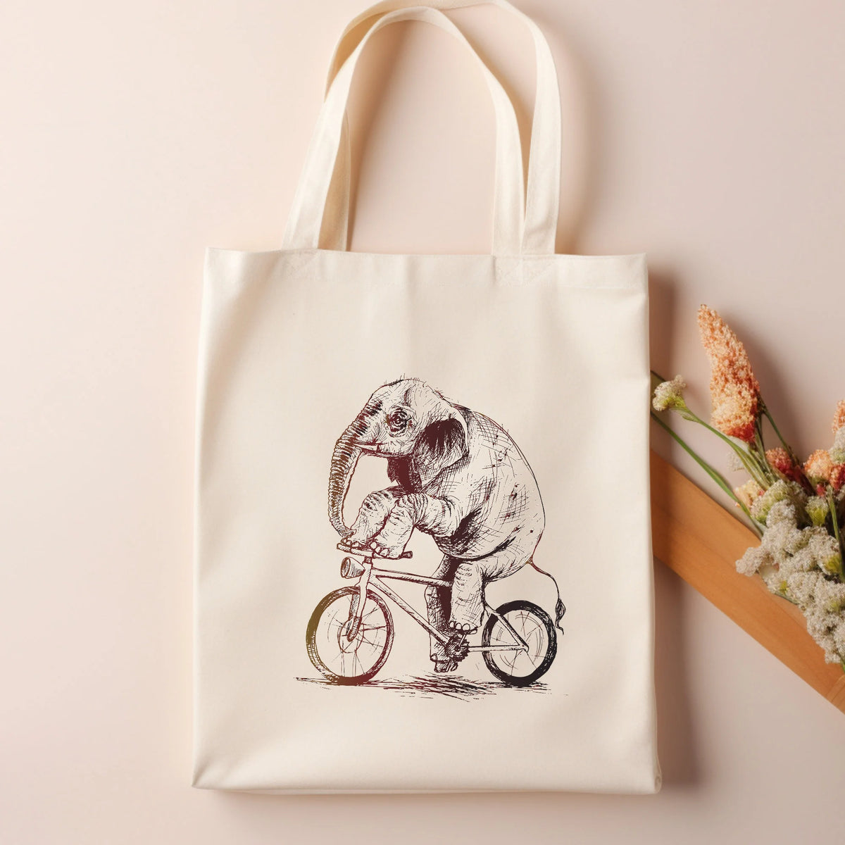 Elephant Drawing Cotton Canvas Tote Bag – Reusable Eco-Friendly